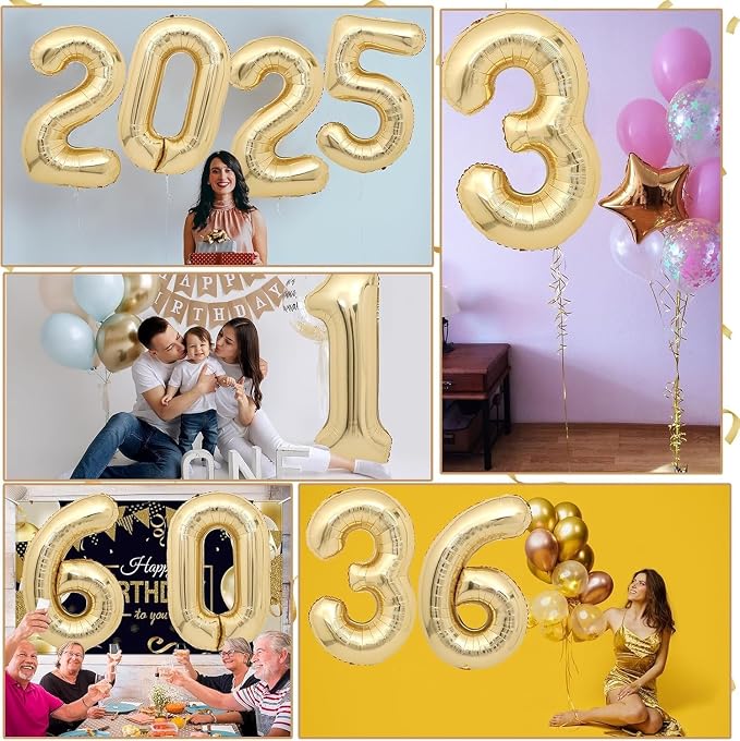40 inch White Gold Number Balloon Giant Foil Helium Balloons Champagne Gold - Image 6