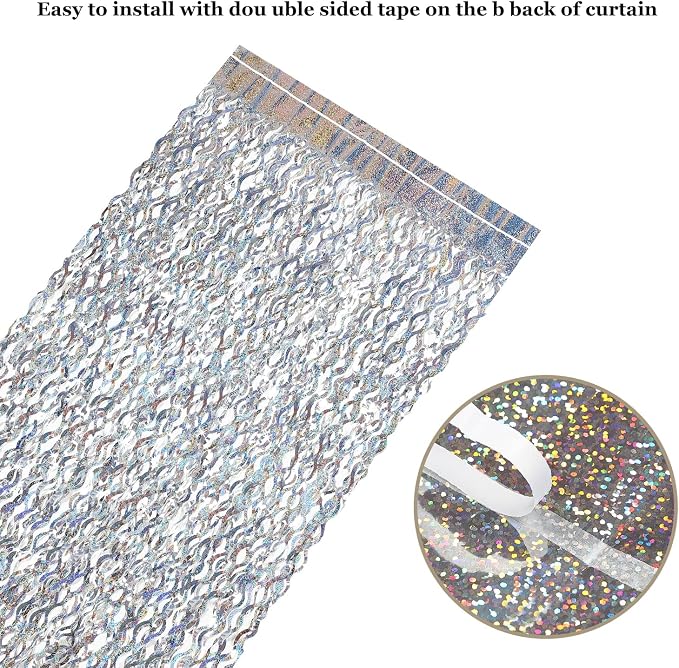 Silver Tinsel Backdrop- CYLMFC 3 Pack 3.3 ft x 6.6 ft Streamer Foil Fringe - Image 4