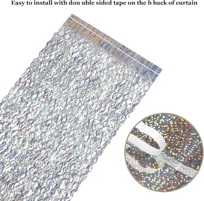 Silver Tinsel Backdrop- CYLMFC 3 Pack 3.3 ft x 6.6 ft Streamer Foil Fringe - Image 4