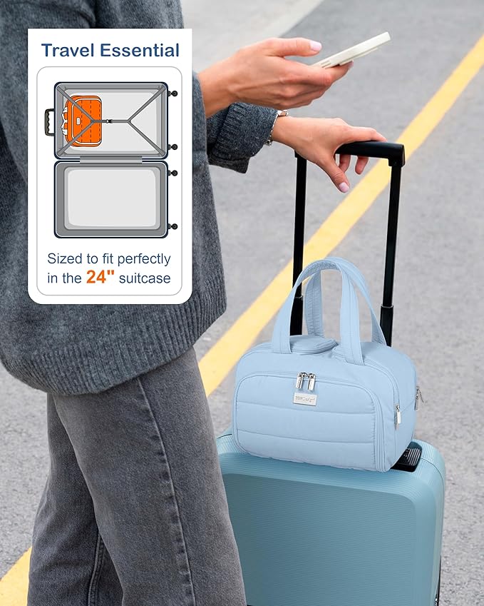 TOPDesign Travel Toiletry Bag for Women, Puffer Large Toiletry Bag, Lightweight Cosmetic Makeup Organizer with Handle for Traveling, Accessories, Essentials, Toiletries (Ocean Blue)