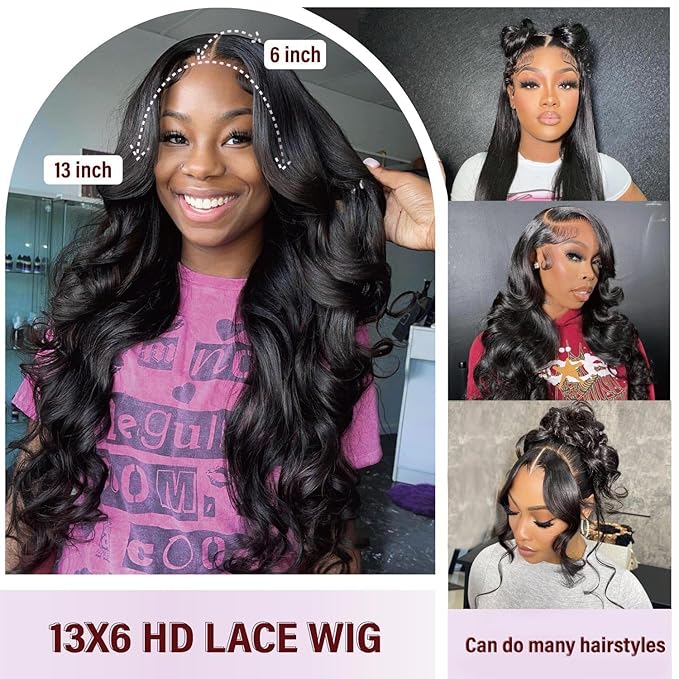 24Inch Human Hair Wig Pre Plucked HD Transparent Body Wave Lace Frontal Wigs Human Hair 180% Density Glueless Wigs Natural Bleached Knots with Baby Hair Wigs for women