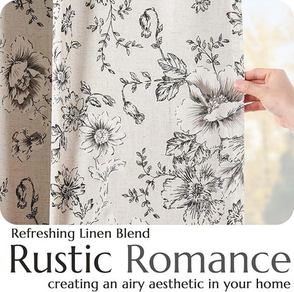 jinchan Floral Linen Blackout Curtains Lined 102 Inch Back Tab 2 Panels | - Image 5