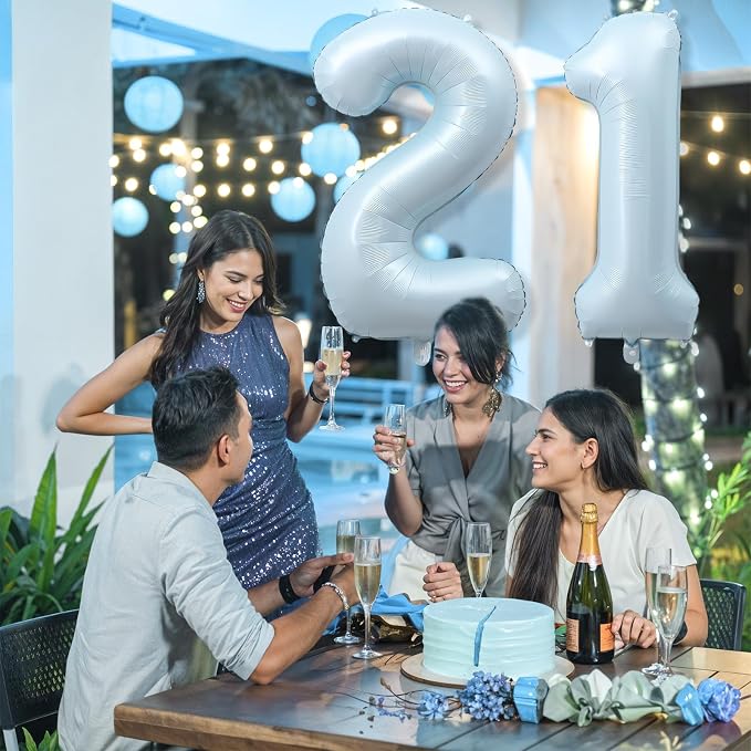 Big Number 21 Balloons, Light Dusty Blue Foil 21 Balloon Numbers 40 Inch - Image 3