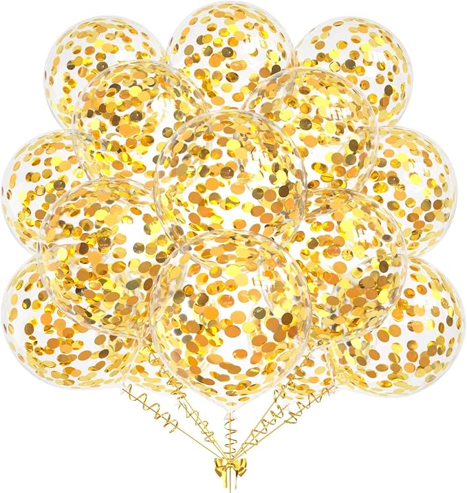 50pcs Gold Foil Confetti Balloons, 12 inch Latex Balloon by KALOR