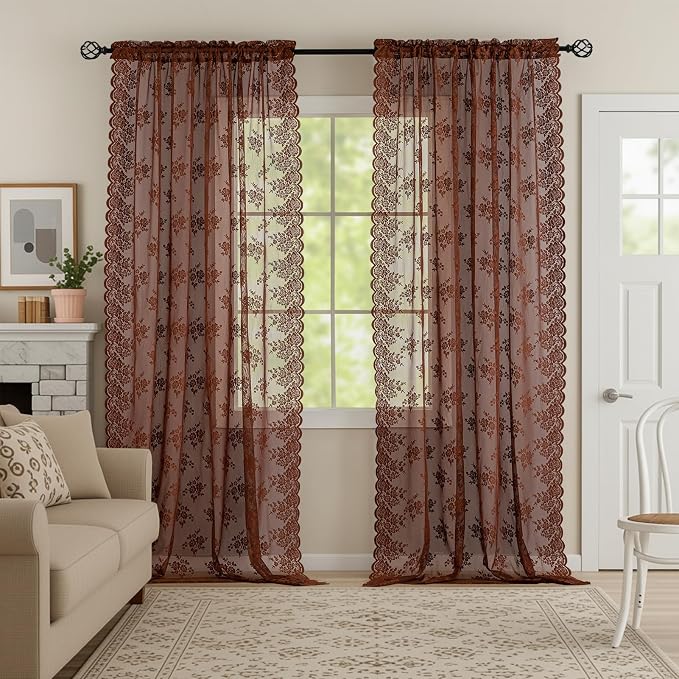 Kotile Warm Brown Lace Curtains by Kotile+Curtains