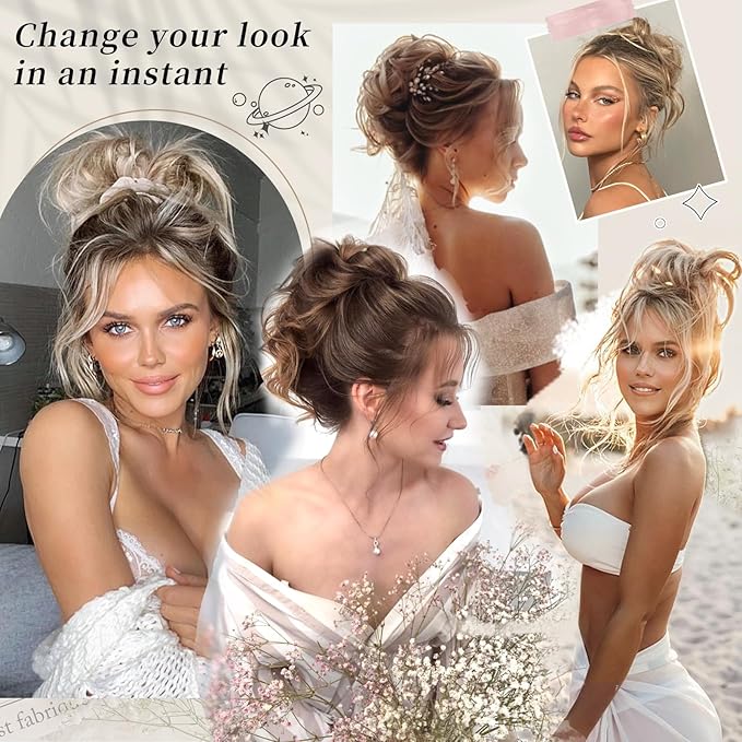 HMD Tousled Updo Messy Bun Hair Piece Hair Extension Ponytail With Elastic Rubber Band Updo Extensions Hairpiece Synthetic Hair Extensions Scrunchies Ponytail Hairpieces for Women 85H88#