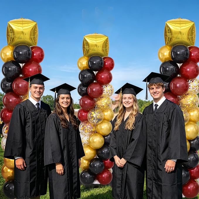 Black Burgundy Gold Balloons Column Stand 2 Sets, Balloon Towers | 102Pcs - Image 5