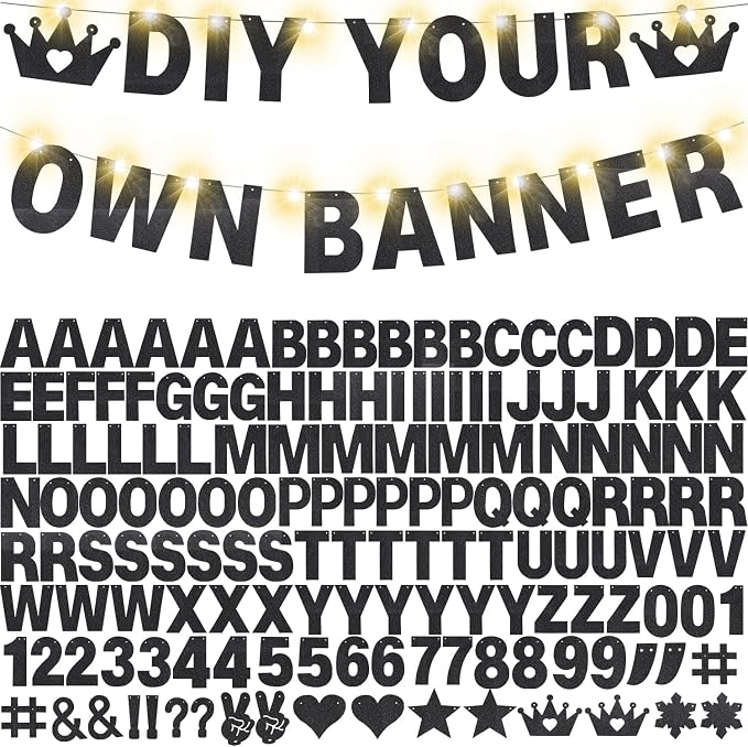 175Pcs DIY Glitter Customizable Banner Kit Happy Birthday Custom Letters Banner - Image 8