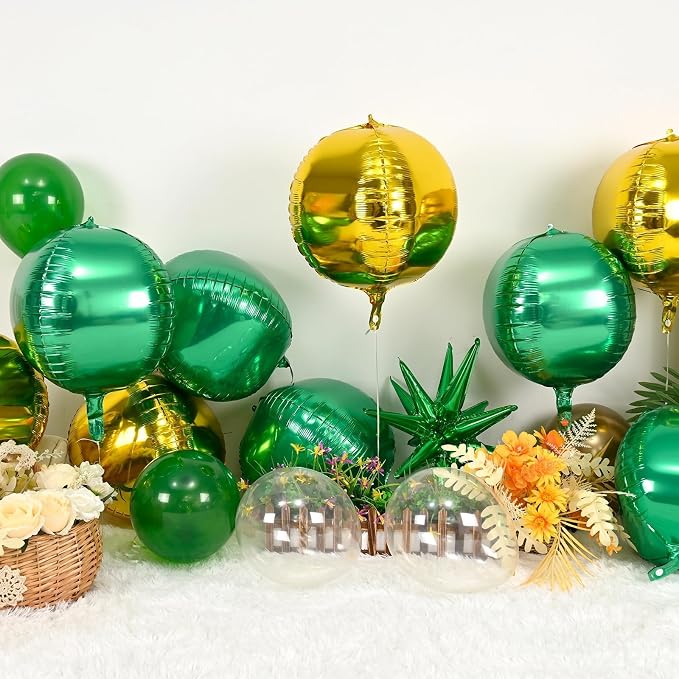 Green Gold Round Foil Balloons 9 pcs, Metallic Giant 4D Round Balloons 22 Inch - Image 3