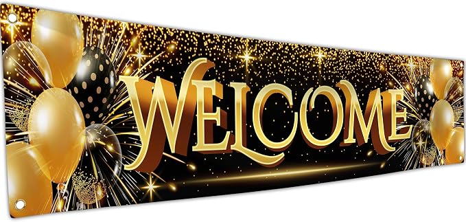Welcome Banner - Black and Gold Welcome Home Decorations 6 x 1.3ft - Welcome by Bravita