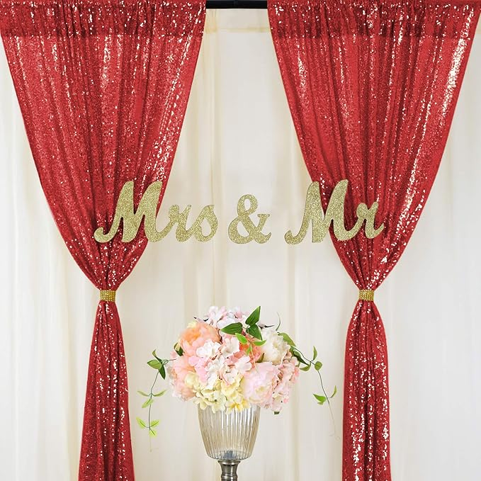 Red Sequin Backdrop Curtains 4 Pcs 2ftx8ft Glitter Shimmer Fabric | Sparkly - Image 6