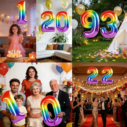 40 Inch Number 93 Balloons for 93rd Birthday Party Decorations, 0-100 Rainbow - Image 7