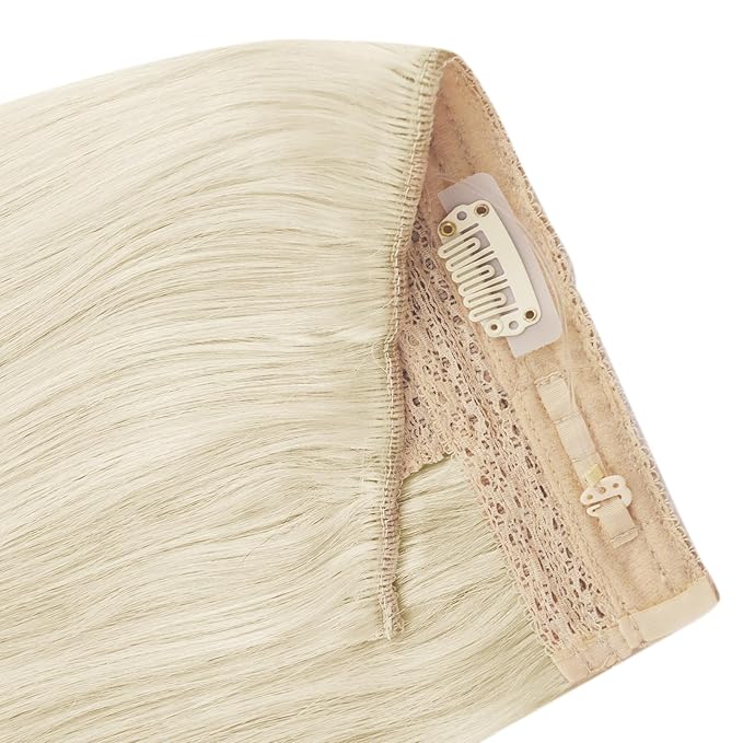 YoungSee 120G Wire Hair Extensions Human Hair Blonde Wire Human Hair Extensions Platinum Blonde Lace One Piece Hair Extensions for Women 18 Inch