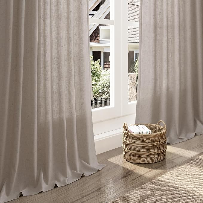102 Inch Long Curtains for Living Room Stone Beige Linen Light Filtering Semi - Image 5