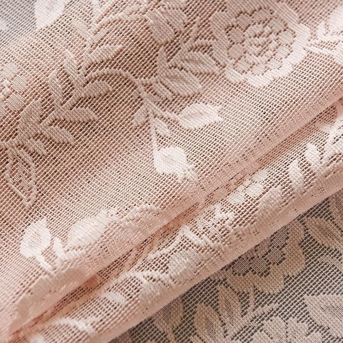 Blush Pink Floral Sheer Lace Curtains - Image 7