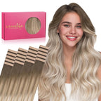 WENNALIFE Tape in Hair Extensions Human Hair, 20pcs 50g 18 inch Balayage Sandy Brown to Platinum Blonde Remy Hair Extensions for Women Tape Ins Straight Extensiones De Cabello Humano Skin Weft
