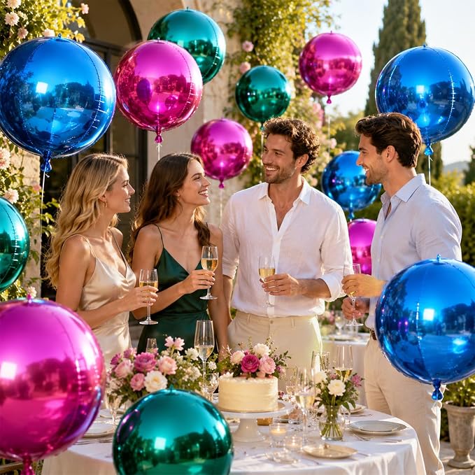 Biapian Green Pink Round Foil Balloons, Giant Dark Green Blue Metallic Balloons - Image 4