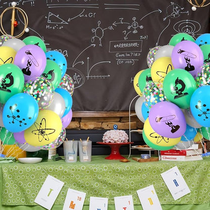 Science Party Balloons, 12 Inch Gray Light Yellow Green Purple Confetti Balloons - Image 4