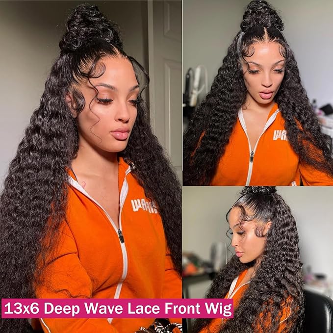 30 Inch Deep Wave Lace Front Wigs Human Hair 200 Density 13x6 HD Lace Frontal Wigs Human Hair Pre Plucked Curly Wig Wet and Wavy Lace Front Wigs Glueless Wig For Women