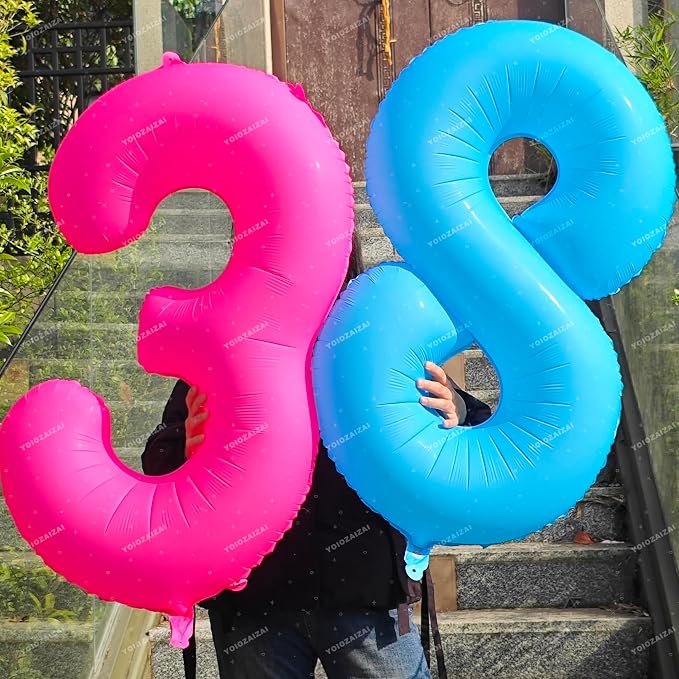 Pink Birthday Number 34 Balloons 40IN Fluorescent Pink 43 Foil Balloon | - Image 6