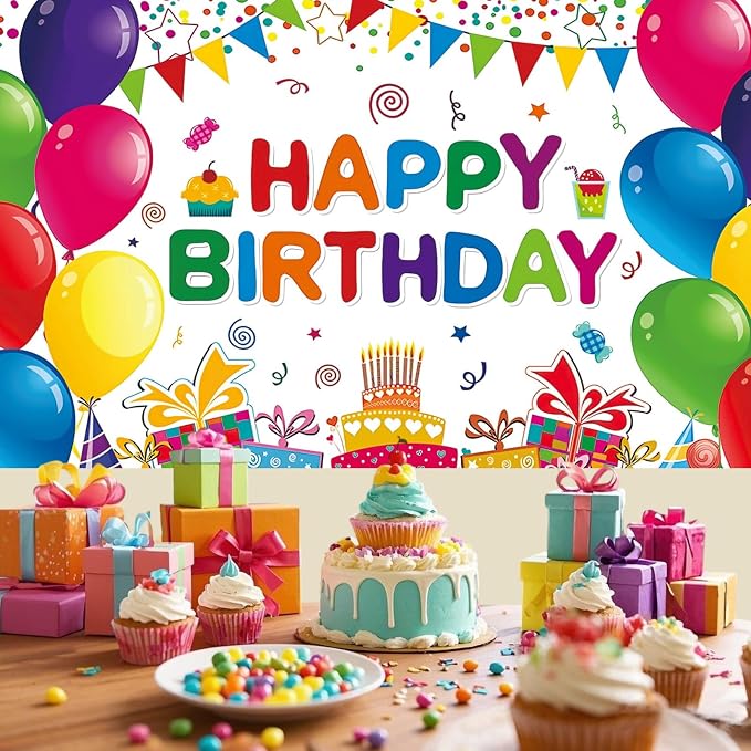 Happy Birthday Backdrop Banner, Colorful Birthdays Banner Backdrop Happy - Image 3