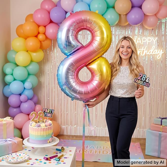 40" Rainbow Foil Number 8 Balloon - Image 4