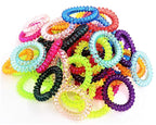79STYLE 50pcs Spiral Hair Ties For Women Phone Cord Ponytail Holders Colorful Hair Coils Plastic Scrunchies Bulk Hair Ties Coil Hair Bands Bracelets For Grils (Crystal10 Colors -Large Size)