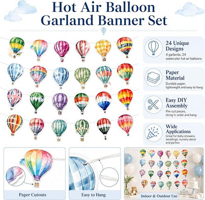 4 Packs Hot Air Balloon Theme Garland Banner Set – Watercolor Balloon Party - Image 3