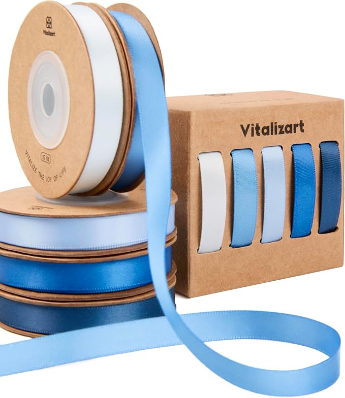 Vitalizart Blue Ribbons for Crafts 3/8" x 50 Yd Satin Ribbon Double Face Gift by Vitalizart