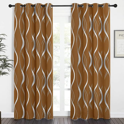 NICETOWN Gold Brown Blackout Fall Pattern Curtains - Image 2