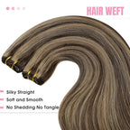 YoungSee Human Hair Sew in Extensions Brown Highlight Hair Extensions Weft Dark Brown Mix Caramel Blonde Sew in Bundles Human Hair One Piece for DIY 16Inch 100G