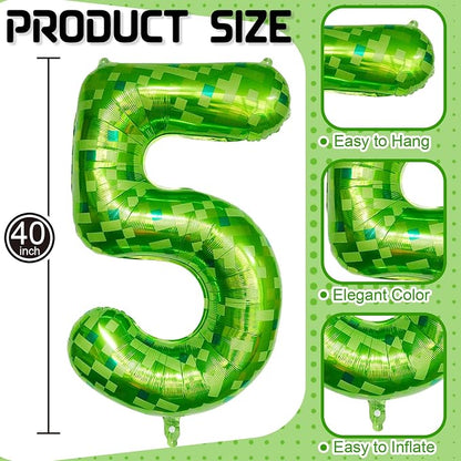 Foil 5 Balloons Number, 40 Inch Dark Kelly Green Pixel Number 5 Balloon - Image 2