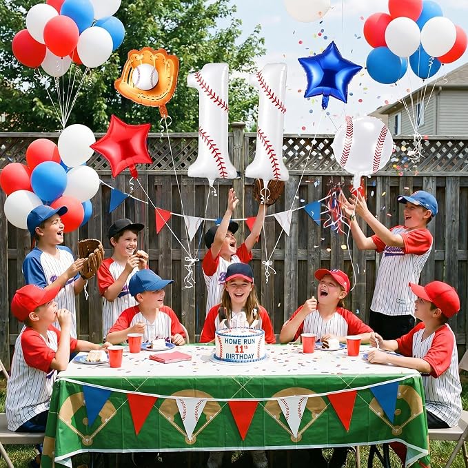 Jenaai Number 11 Baseball Balloons White Red and Blue Baseball Glove Balloons - Image 6