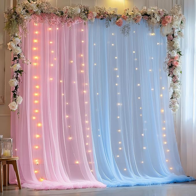 10x10ft Pink Blue Tulle Backdrop Curtain by Partisky