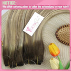 YoungSee Invisible Wire Hair Extensions Brown Balayage Human Hair Wire Extensions Walnut Brown Ombre Blonde Highlights One Piece Hair Extensions Heat-Stylable Straight Hair 16inch 80g