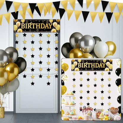 Blosssound Happy Birthday Door Decorations Golden Door Cover Banner Black and - Image 6
