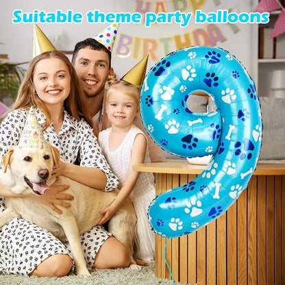 40 Inch Blue Dog Paw Birthday Balloons, Number 9 Balloons - Image 3