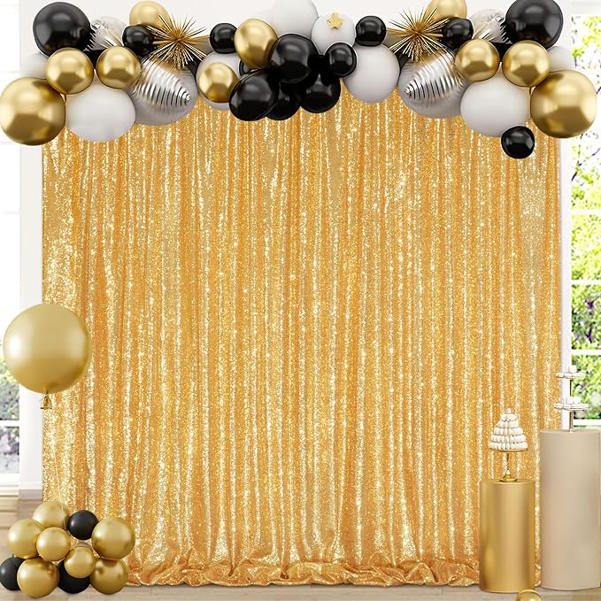 Gold Sequin Backdrop Curtain 2 Pcs 5FTx10FT Panels Stage Background - Image 5