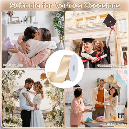woric Champagne Gold Ribbon 1 1/2 Inch 60 Yards | Wide Gift Satin Ribbons Gold - Image 8