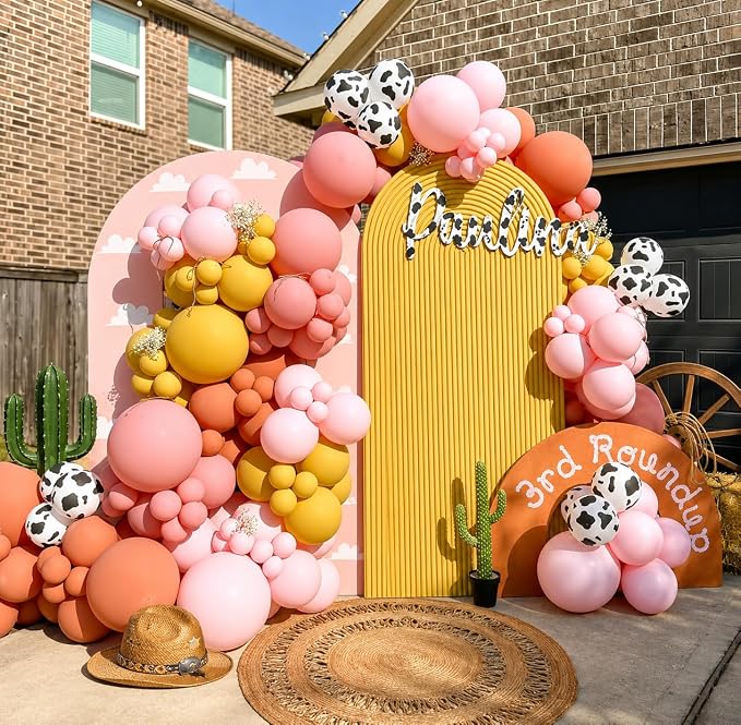 HILAVO Cow Print Balloons, 12 Inch Retro Orange and Pink Yellow Sand White - Image 4