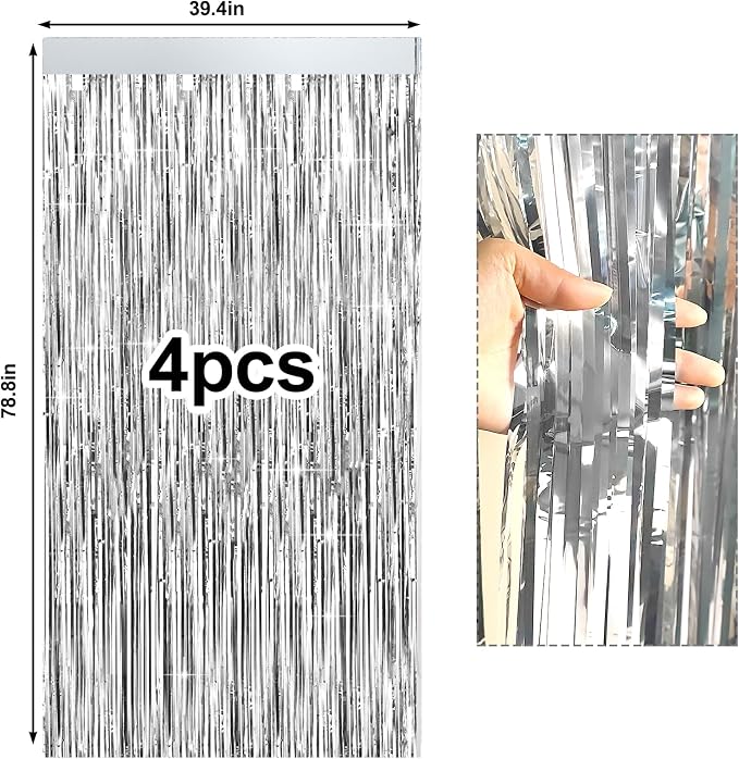 4 Packs Silver Foil Fringe Curtain, Baby Shower, Engagement, Bachelorette Party - Image 6