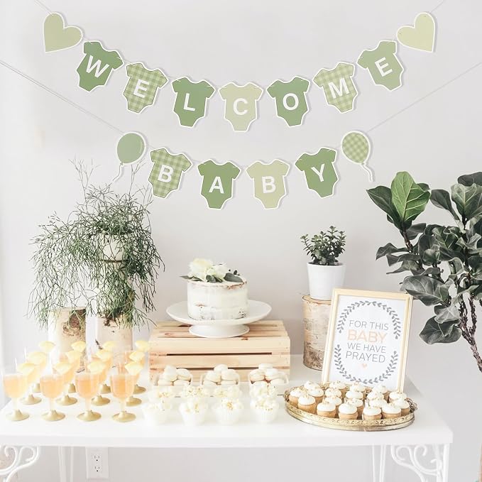 Green Gingham Baby Shower Banner - Image 4