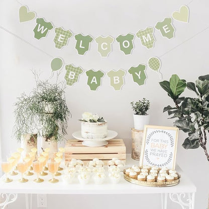 Green Gingham Baby Shower Banner - Image 4
