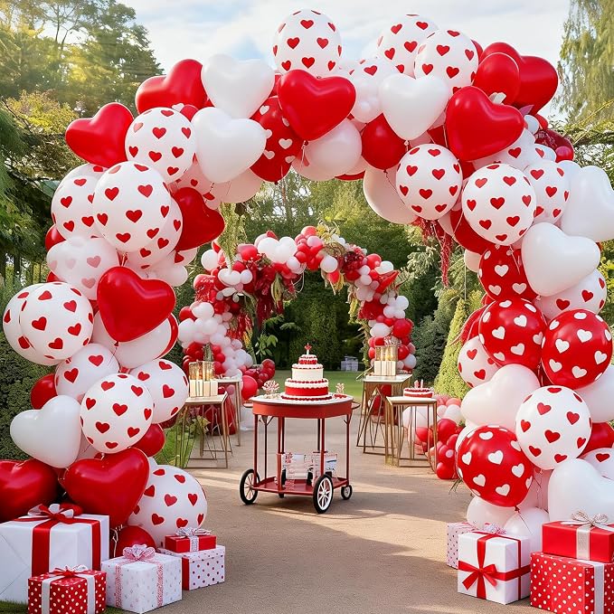 FunHot Valentines Balloons, 12 Inch White Heart Printed Latex Balloons - Image 5