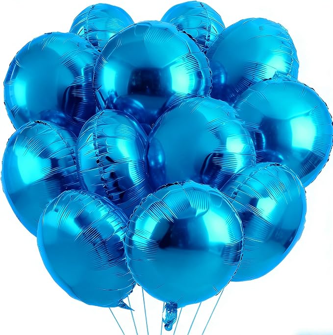 25Pcs Blue Round Shaped Foil Balloons 18 Inch Mylar Balloon | Helium by Unknown