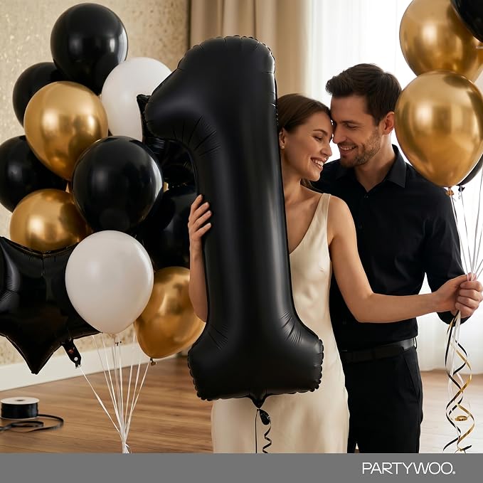 PartyWoo Number Balloons 40 Inch Black Number 1 Kit 25pcs - Image 9