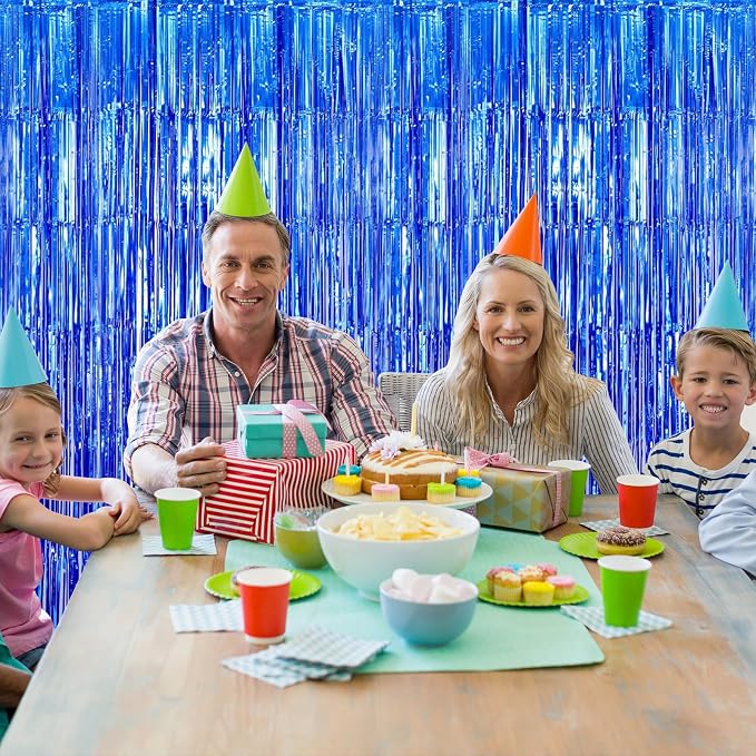 5 Pack Blue Foil Curtain Backdrop 3.2ft x 9.8ft Metallic Tinsel Foil Fringe - Image 6