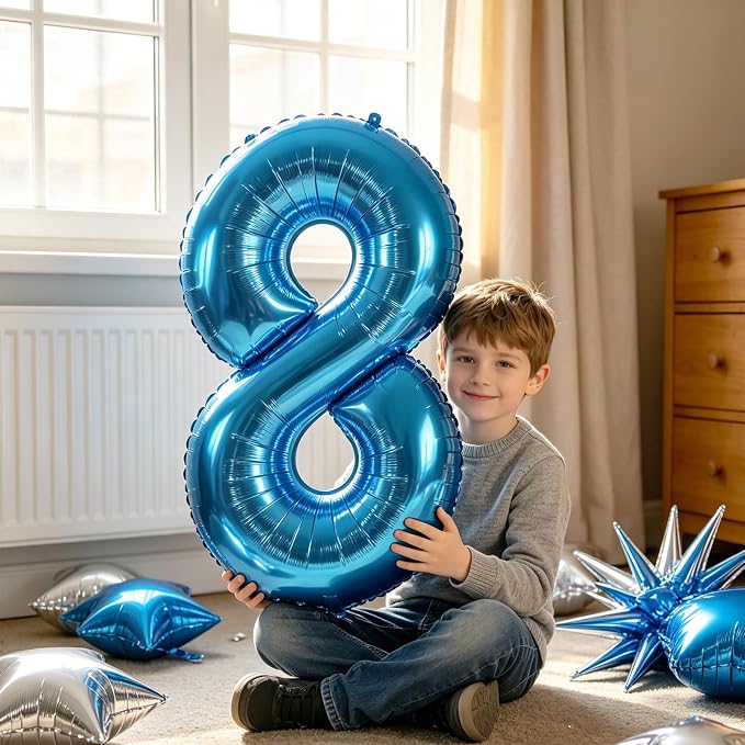 TONIFUL 8th Birthday Balloons Kit 40 Inch Blue Large Number 8 Foil Balloon | - Image 3