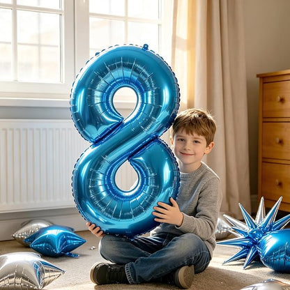 TONIFUL 8th Birthday Balloons Kit 40 Inch Blue Large Number 8 Foil Balloon | - Image 3