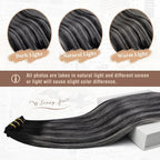 Ve Sunny Real Hair Extensions Clip in Human Hair Black Ombre Grey Balayage Remy Clip in Hair Extensions Human Hair Full Head Set 18inch 7pcs 120g